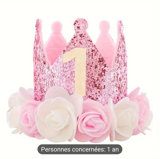 Chapeau couronne d'anniversaire pailleté rose scintillant pour 1 à 5 ans parfaits pour la fête de bébé et petite,lavage à la main uniquement