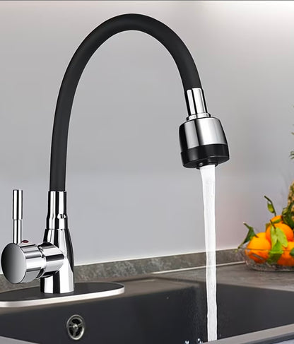 Robinet de cuisine à bec pivotant à 360degre-Melangeur de l'eau chaude/froide à poignée unique avec col flexible
