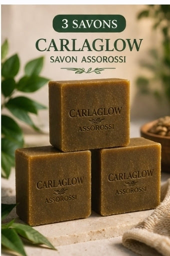 Savon Carlaglow Assorossi fait à la main, à base d’ingrédients naturels : feuilles d’assorossi, moringa, curcuma, miel, beurre de karité, huile de coco, olive, amande, ricin et vitamine E.
Nettoie, nourrit et illumine la peau en douceur