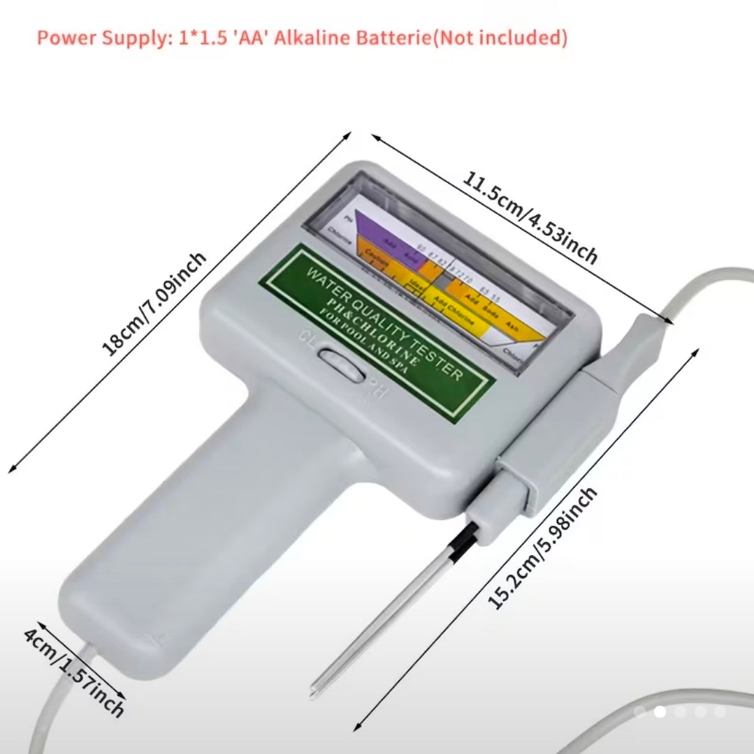 Testeur de qualité d'eau potable piscine/aquarium-Testeur de Ph haute précision et de chlore (cl2) sonde de 5,91 pouces avec cordon d'extension retractable (longueur total 59,84 pouces) Alimenter par batterie (non incluse).
Plage de mesure Ph 5.5-9/cl2 0.