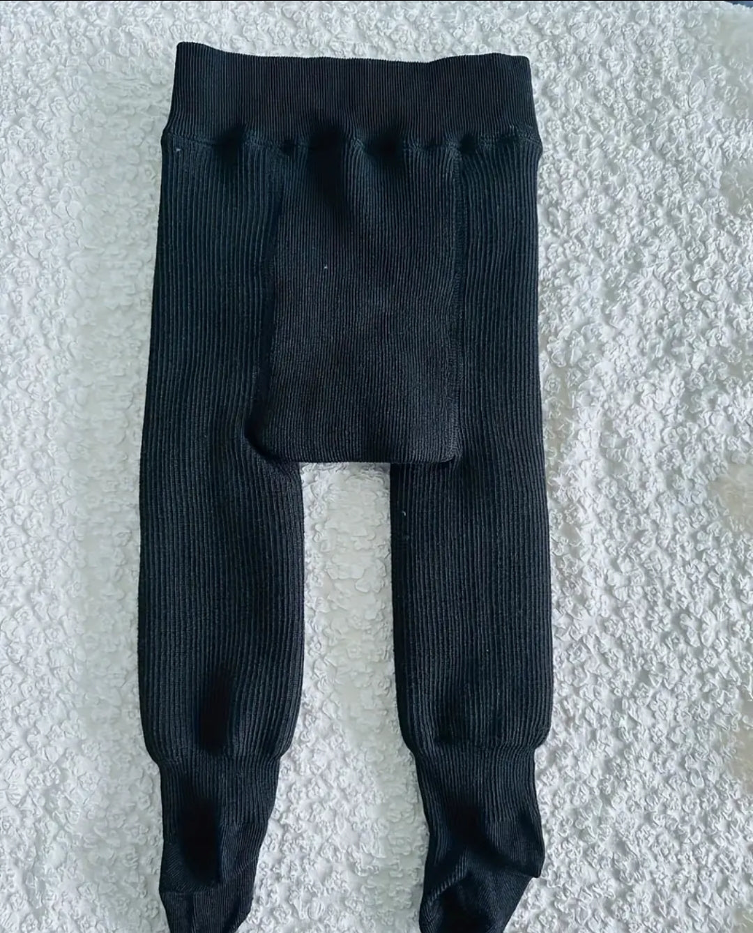 Leggings doublés en polaires pour enfants-collant ajustés décontractés en mélange de polyester confortable avec ceinture elastique -Pantalon extensible en tricot de couleur unie automne/hiver pour garçons et filles. unisexe