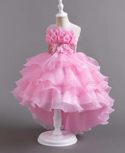 Robe de soirée haute-basse pour filles ,robe en tulle à paillettes rose ,robe de princesse à fleurs pour demoiselle d'honneur, robe bouffante pour cérémonie de remise Diplôme