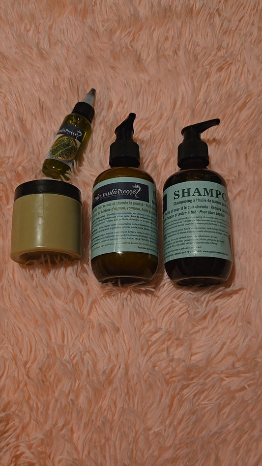 Mini set Carla-mulatresse pour la croissance des cheveux, fortifie les racines, stimuler la pousse,purifie,nourrit le cuir chevelu, réduire la casse et les chutes des cheveux. Pour tout type de cheveux