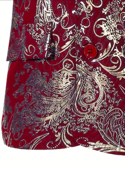 Costume Elegant pour occasion formelle 2 pièces design florale doré et vert,ensemble deux pièces pour jeunes hommes,tissus premium,finition soignée,tenue sophistiqué