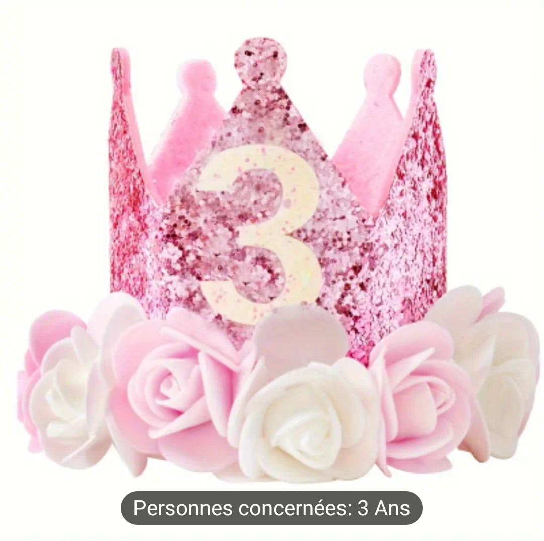 Chapeau couronne d'anniversaire pailleté rose scintillant pour 1 à 5 ans parfaits pour la fête de bébé et petite,lavage à la main uniquement