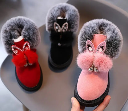 Mignon bottes de neige à l'oreille de lapin pour bébé fille, bottes douce et chaude en polaires pour la marche extérieur,automne/hiver