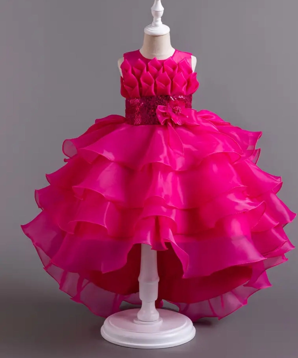 Robe de soirée haute-basse pour filles ,robe en tulle à paillettes rose ,robe de princesse à fleurs pour demoiselle d'honneur, robe bouffante pour cérémonie de remise Diplôme