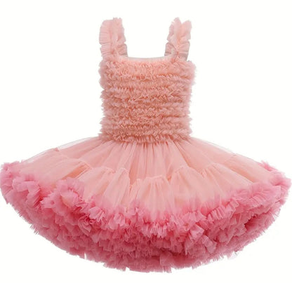 Robe de princesse tutu à volant contrastant pour les soirées de spectacles