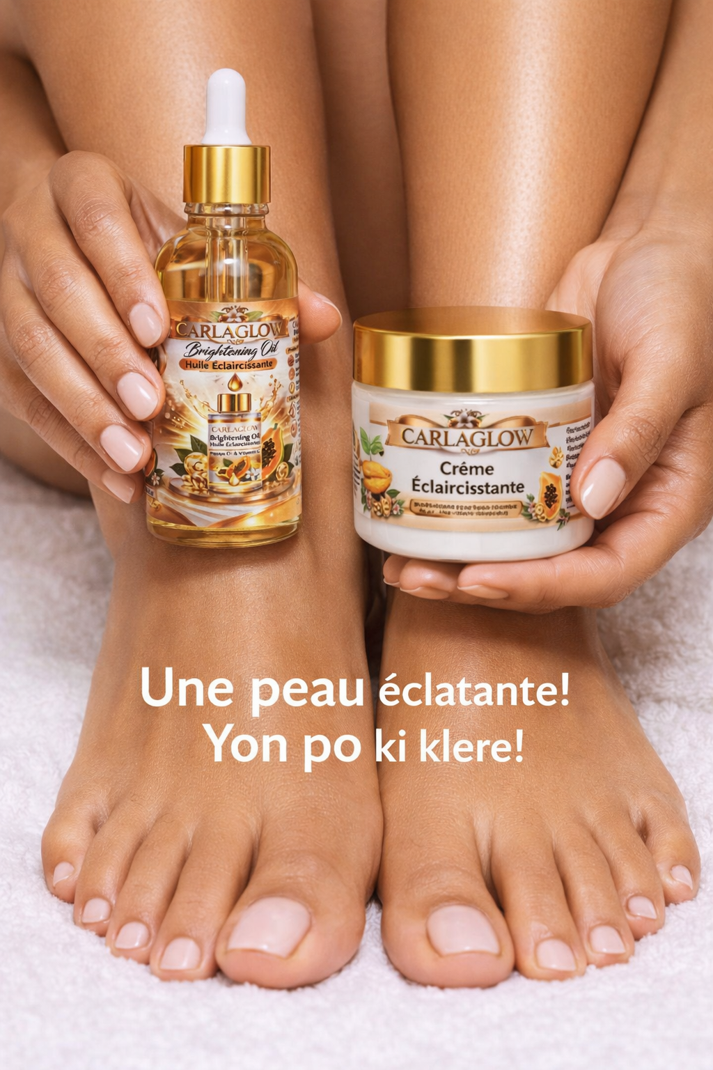 Set Carlaglow – Mains & Pieds ✨

Soin naturel pour les zones rebelles : mains, pieds, jointures et coudes.
Hydrate, adoucit et unifie le teint pour une peau douce et éclatante.
