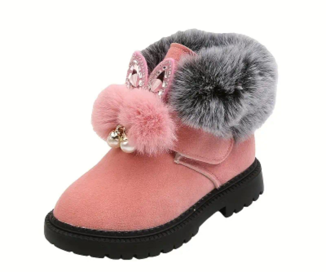 Mignon bottes de neige à l'oreille de lapin pour bébé fille, bottes douce et chaude en polaires pour la marche extérieur,automne/hiver