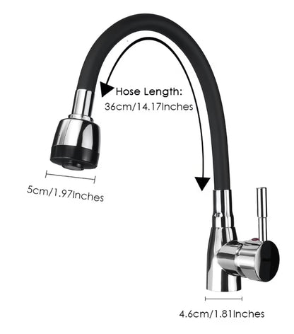 Robinet de cuisine à bec pivotant à 360degre-Melangeur de l'eau chaude/froide à poignée unique avec col flexible