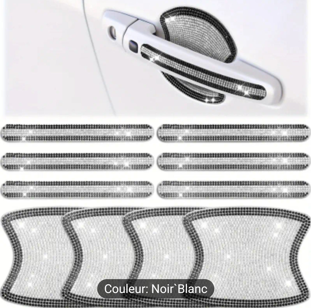 8pcs poignée de porte de voiture autocollant en diamant artificiel anti-collision