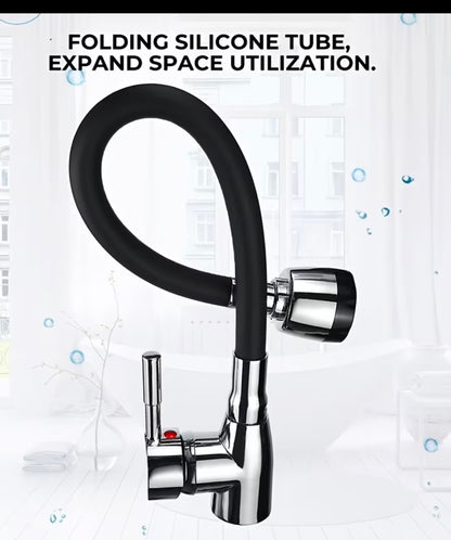 Robinet de cuisine à bec pivotant à 360degre-Melangeur de l'eau chaude/froide à poignée unique avec col flexible