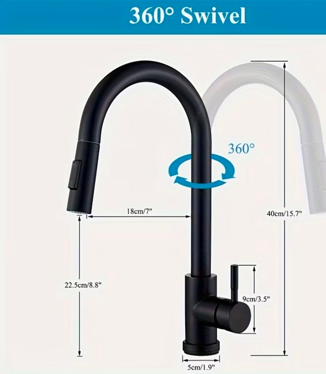 Robinet de cuisine noir mat,robinet pivotant à poignée unique avec pulvérisateur retractable,mélangeur cuisine commerciale avec plaque 10pouces pour 1 ou 3trous
