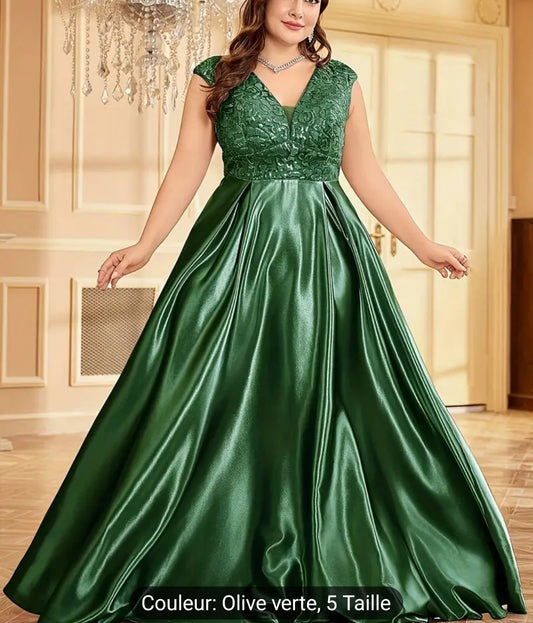 Robe de soirée à paillettes scintillante grande taille, col en v,robe Élégante de bal sans manche,pour les fêtes et banquet