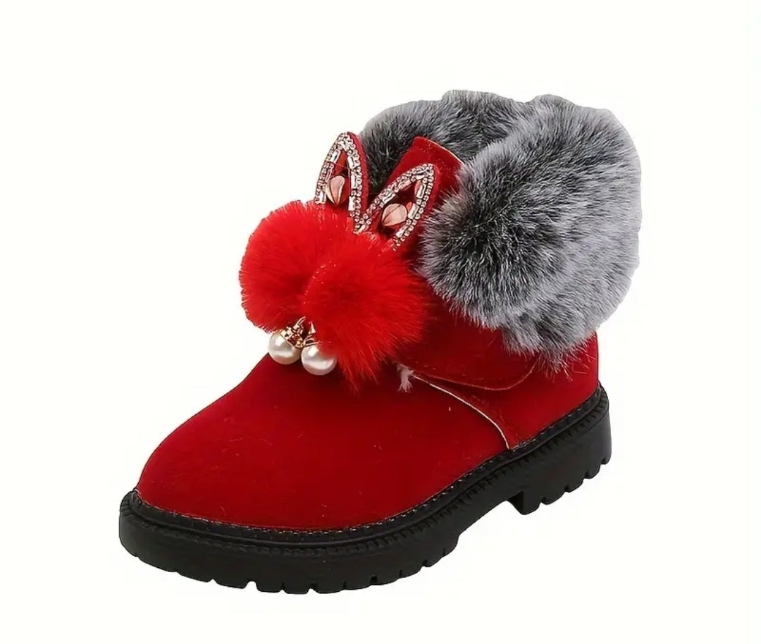 Mignon bottes de neige à l'oreille de lapin pour bébé fille, bottes douce et chaude en polaires pour la marche extérieur,automne/hiver