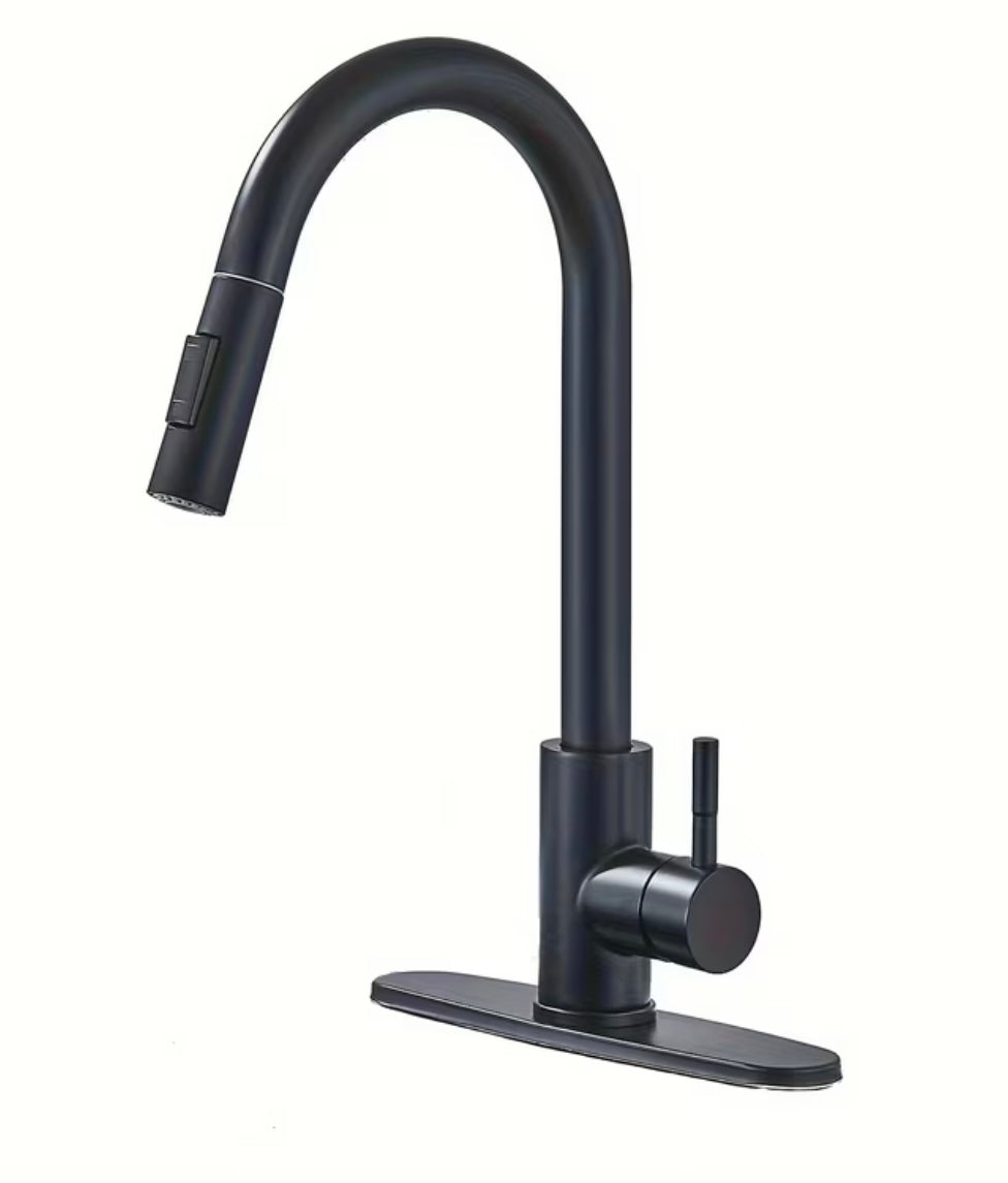 Robinet de cuisine noir mat,robinet pivotant à poignée unique avec pulvérisateur retractable,mélangeur cuisine commerciale avec plaque 10pouces pour 1 ou 3trous
