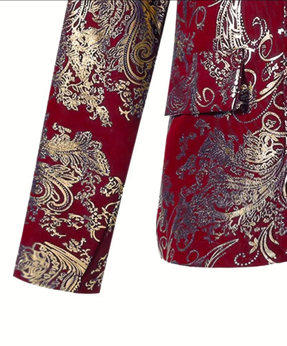 Costume Elegant pour occasion formelle 2 pièces design florale doré et vert,ensemble deux pièces pour jeunes hommes,tissus premium,finition soignée,tenue sophistiqué