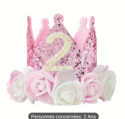 Chapeau couronne d'anniversaire pailleté rose scintillant pour 1 à 5 ans parfaits pour la fête de bébé et petite,lavage à la main uniquement