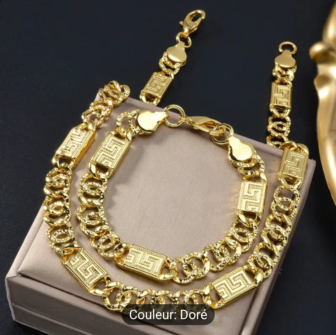 Ensemble bijoux de mode hip hop -collier et bracelet en cuivre, parfait pour le quotidien ou offrir