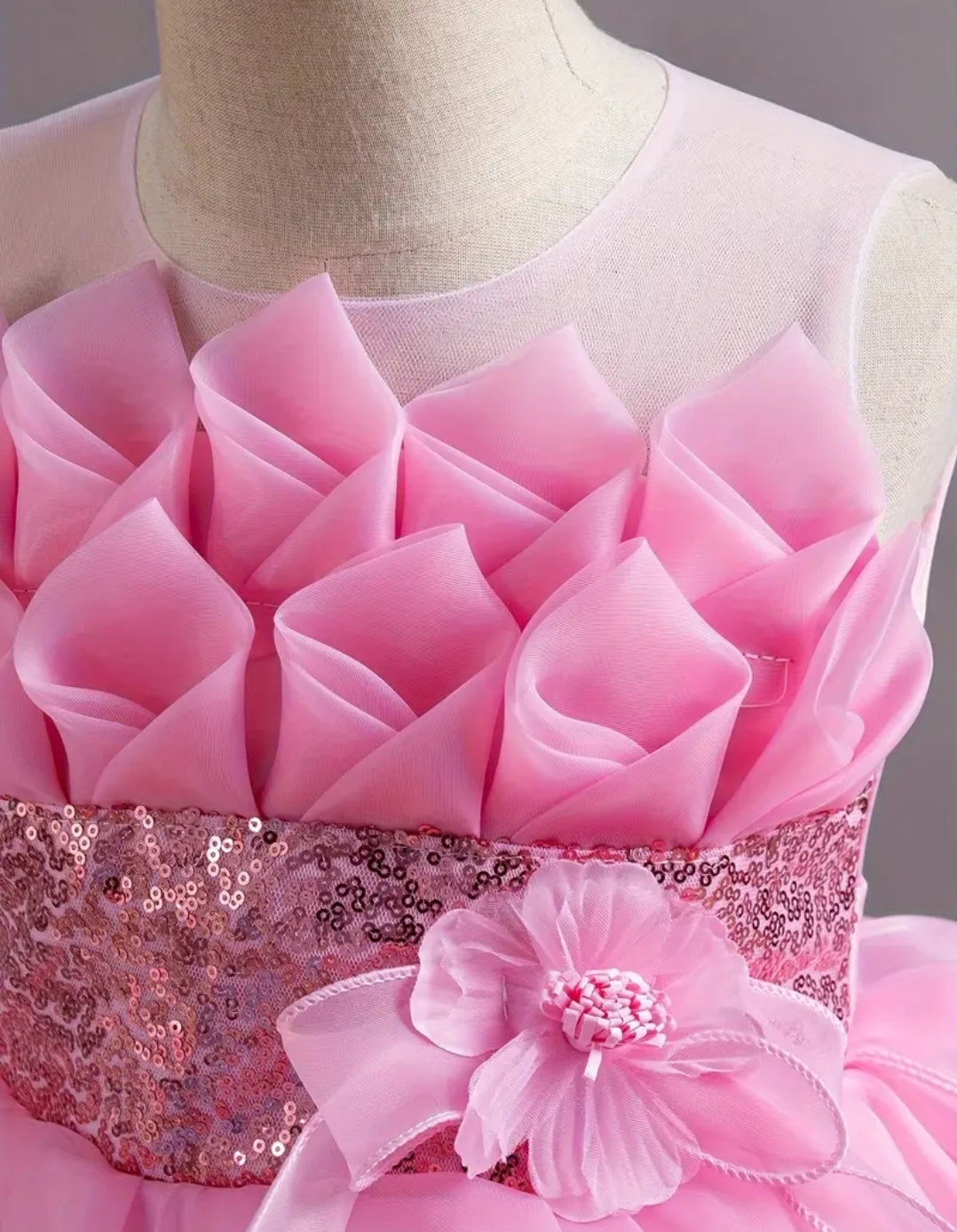 Robe de soirée haute-basse pour filles ,robe en tulle à paillettes rose ,robe de princesse à fleurs pour demoiselle d'honneur, robe bouffante pour cérémonie de remise Diplôme